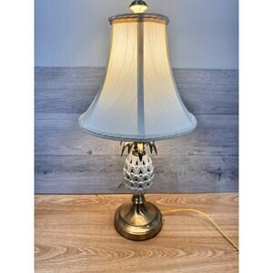 Lenox Brass And Ivory Porcelain Quoizel Pineapple 24” Table Lamp Original Shade